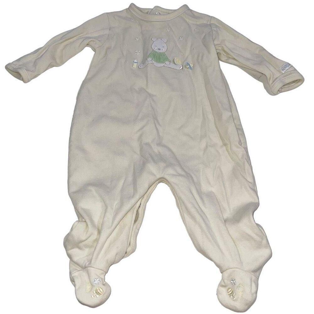 Mini Clasix Pale Yellow Embroidered‎ Teddy Bear Footie Pajamas - Size 6 months